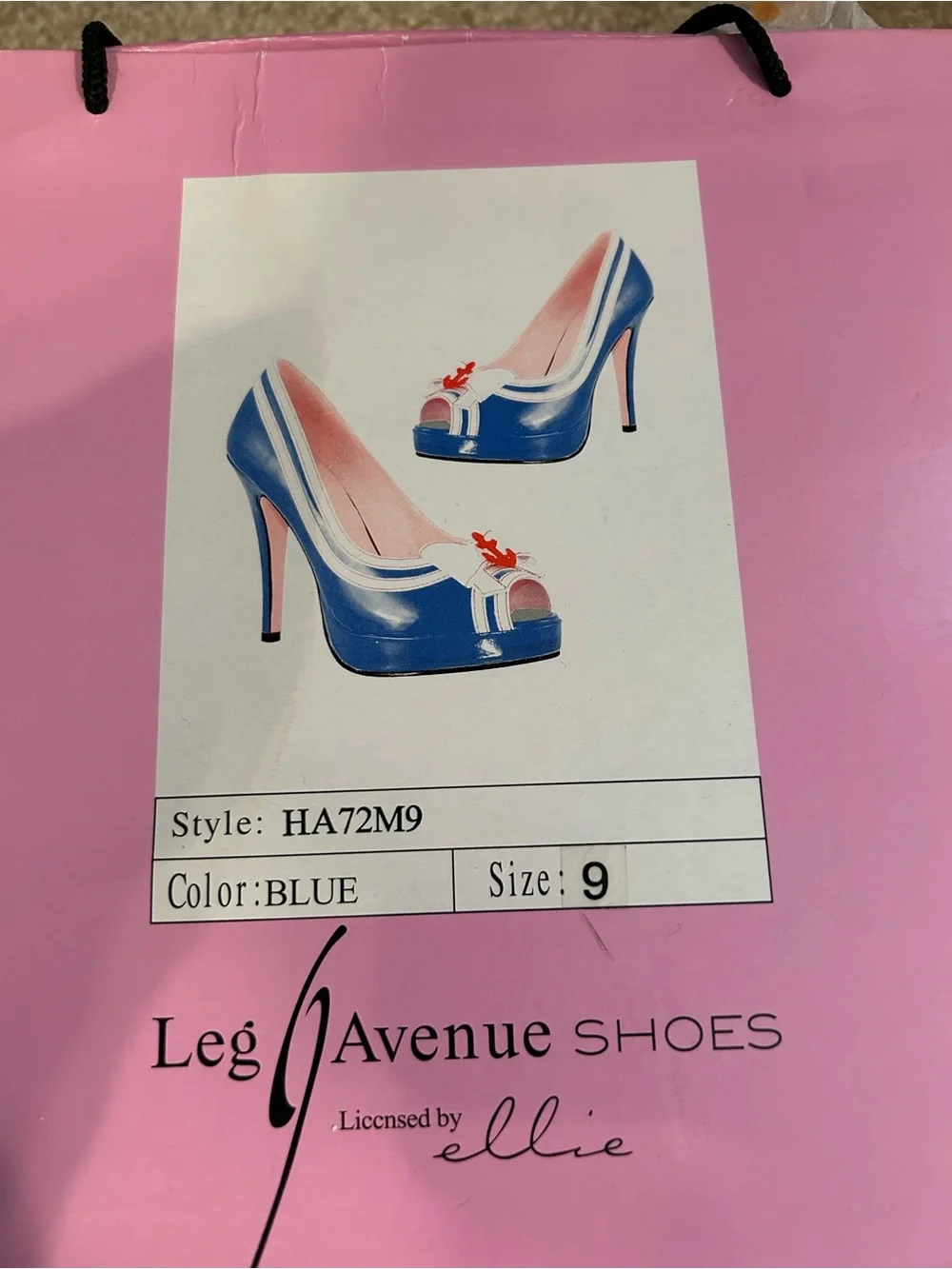 NIB Leg Avenue Nautical Platform Peep Toe Pumps Blue Patent Size 9